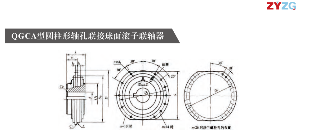 QGCA型圓柱形軸孔聯接球麵滾子聯軸器